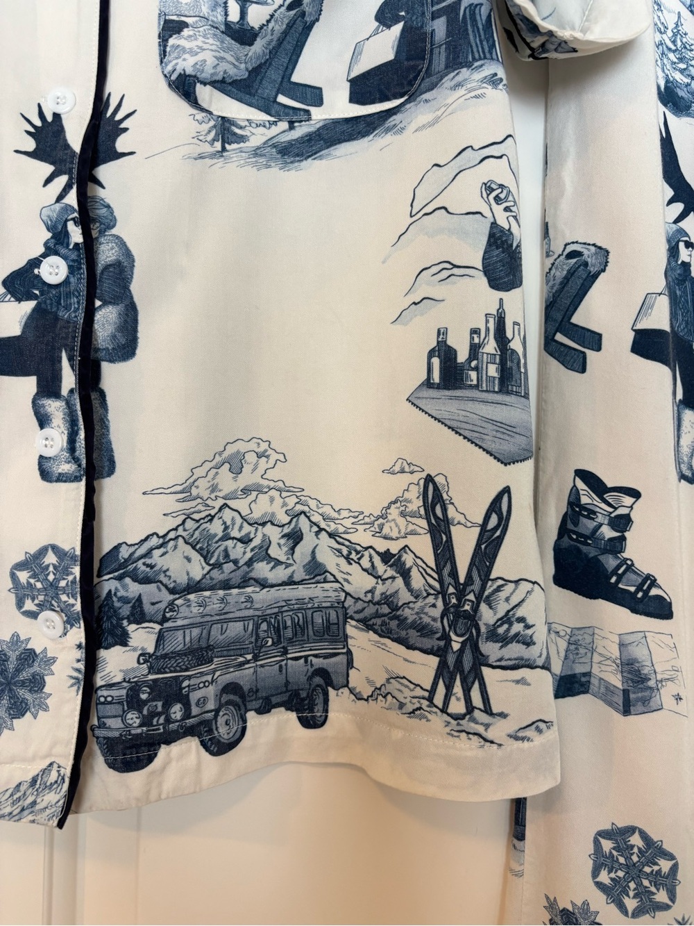 Katie Kime Apres Ski Toile Pajama Set Blue White Short Sleeve Pants Small - Picture 6 of 16